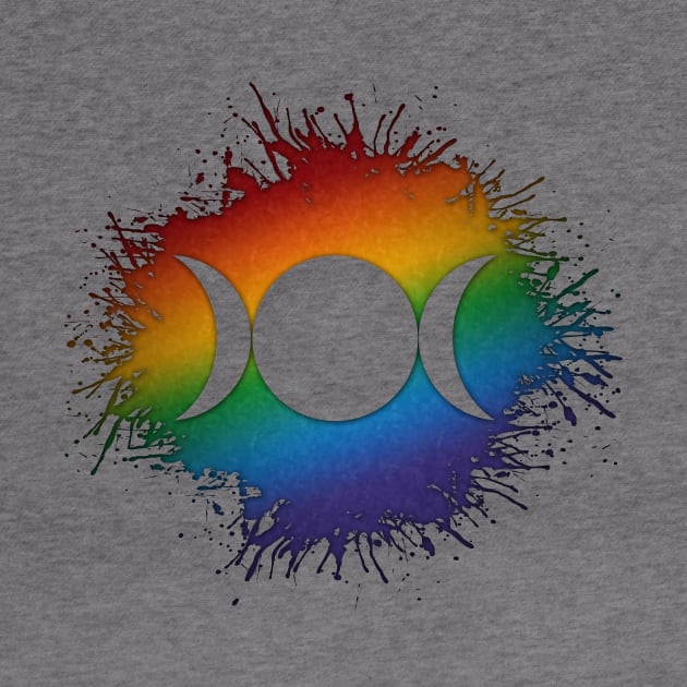 Paint Splatter LGBTQ Pride Rainbow Triple Goddess Moon Symbol by LiveLoudGraphics